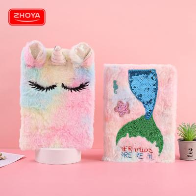 China 2021 High Quality New Products Custom Cute Mermaid Notebooks, Kids Stationery Plush Diary Notebook For Children for sale