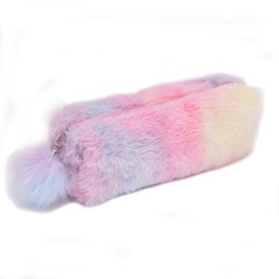 China Fashion\Comfortable\Durable Hot Selling Gradient Color Plush Pencil Bags Colorful Cute Creative Girls Pencil Bag For School for sale