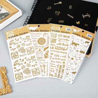 China Smooth Surfaces Made in China Transparent Gold Foil Stickers Cartoon Printing English Alphabet Hot Stamping Stickers for sale