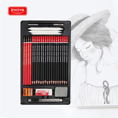 China Eco-friendly Promotional Pencil Most Popular Direct Selling Professional Sketch Pencil Set Painting Drawing Tools With Iron Box for sale