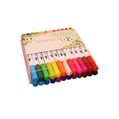 China Newcomer 24 Colors Smooth Writing Watercolor Pens Double Head Art Marker Pens For Students Soft Drawing for sale