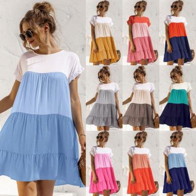 China Anti-Static Summer Dress Loose Patchwork O-Neck Ruffled Short Sleeve Casual Plus Size Women Fashion Beach Dresses Vestido Playa Mujer for sale