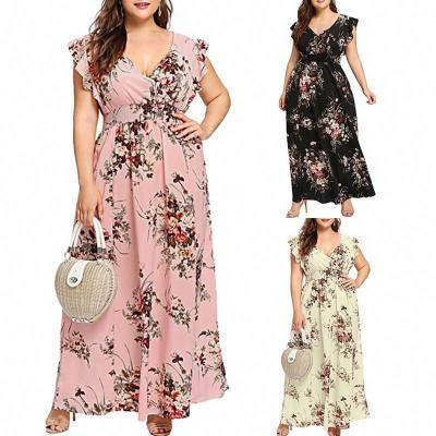 China Anti-Static Women Dress 2022 Long Sleeve Boho Floral Print Maxi Dress V-Neck Bandage Casual Short Elegant Vestido Plus Size for sale