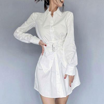 China Autumn New Women Fashion Solid 2021 viable color sexy lapel long sleeve casual dress for sale