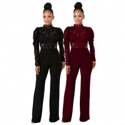 China Breathable African Hot Sale Fashion Ladies Bodycon Lace Long Overalls for sale