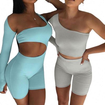 China New Summer QUICK DRY Women Solid Color Sleeve Sports Gaiters Sexy Short Short Simple Overalls for sale