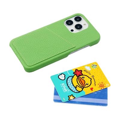 China Green Shockproof Pebble Matcha Wallet Leather Phone Cover With Card Holder Genuine Cowhide Leather Phone Case For iPhone 13 Pro Max for sale