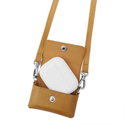 China Fashion Eco - Friendly Cross - Body Case Genuine Top Grain Vintage Whip Leather Wrapped Earphone Cover For Apple AirPods Pro for sale