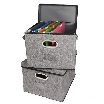 China Modern Durable Fabric Canvas Collapsible Folding Desk Folder Book Documents Storage Organizer Box With Lid for sale