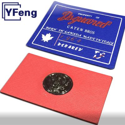 China Other Free Sample Real LOGO Heat Custom Transfer Leather Emboss Fabric Vegan Print Garment Label Fake Leather Patch Tag for sale