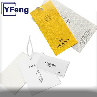 China Brand Washable Wholesale LOGO Hot Stamp Printing Apparel Garment Gift Voucher Wrapping Paper Craft Paper Cardboard Swing Tag With String for sale