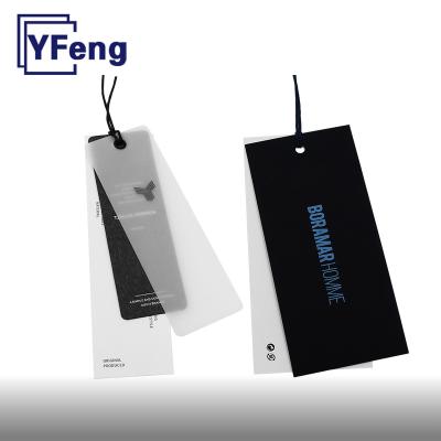 China Recyled Eco-Friend Brand LOGO Emboss Printing Clothing Garment Recycled Gift Card Kraft Paper Cardboard Swing Hang Tag With String for sale