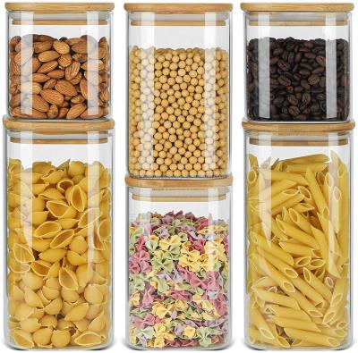 China Freshness Preservation Professionally Made Airtight Square Glass Food Kitchen Storage Jar With Wooden Lids for sale