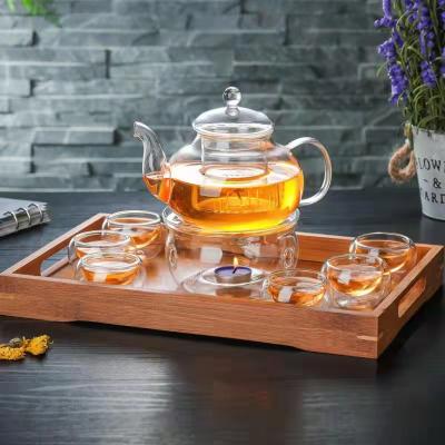 China Safe Stored Stovetop Glass Teapot (27OZ/800ML) with 6 Double-wall Glass Tea Cups, Tea Warmer, Removable Loose Glass Tea Set for sale