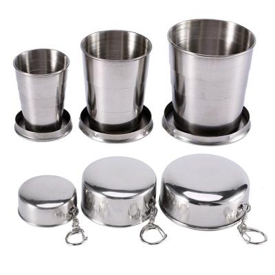 China Portable Outdoor Travel Viable Stainless Steel Camping Folding Mug Portable Outdoor Travel Dismountable Folding Cup With Key Chain 75/150/250ml for sale