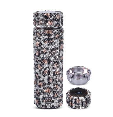 China PORTABLE Luxury 500ml Stainless Steel Led Diamond Insulated Bling Tumbler Cup Rhinestone Water Bottle With Smart Lid for sale