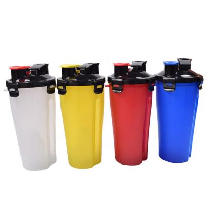 China Sustainable Multi-function700ML 2 in 1 Shaker Dual Shaker Best Sports Water Bottle with Double Storage for sale