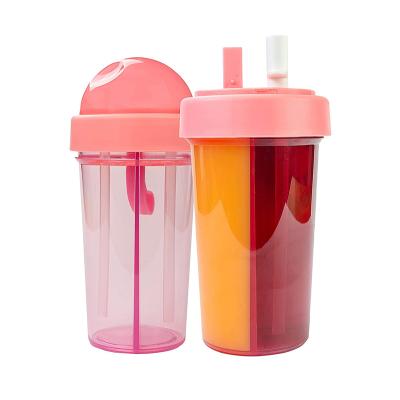 China Newly Viable Double Threat Shaker Bottle Pink Water Cup From Amazon 420ml/600ml With Straw&Double Storage Compartment for sale