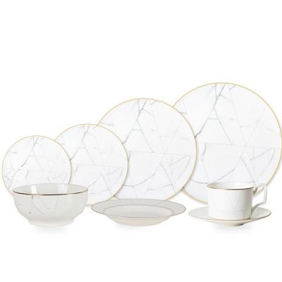 China Sustainable Charger Dishes Bone China Marble Luxury Wedding Dinnerware Sets European Style China Supplier for sale