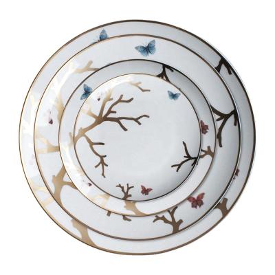 China 2020 New Product Viable Bone China Dishes Ceramic Gold Pattern Dinner Plate Set for sale