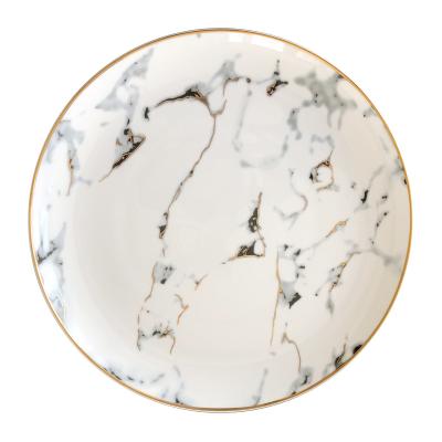 China Sustainable Cheap Elegant Gold Rim Round Charger Ceramic Marble Dish For Wedding Restaurant for sale