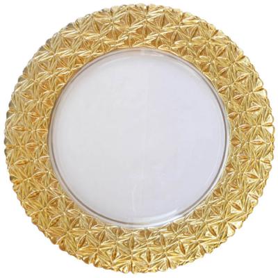 China The modern hot selling round volume of wedding party decoration wholesale gold thin layer charger dishes for sale