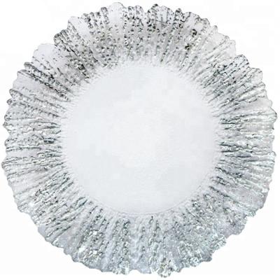 China Sustainable Hot Selling 13inche Charger Silver Glass Dish For Wedding for sale