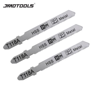 China 5pcs HSS Packing T118A HSS 21TPI T-Leg Blades High Quality Metal Steel Serrated Blades Set For Cutting Plastic Wood for sale