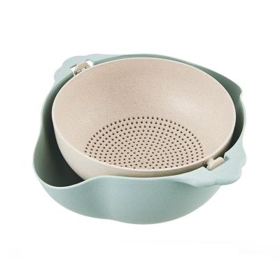 China Viable Straw Rotating Plastic Kitchen Wheat Fruit Wash Strainer Vegetable Basket for sale