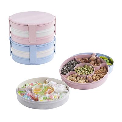 China Freshness Keeping Round Large Plastic Candy Tray Fruit Tray Dry Nuts Tray for sale