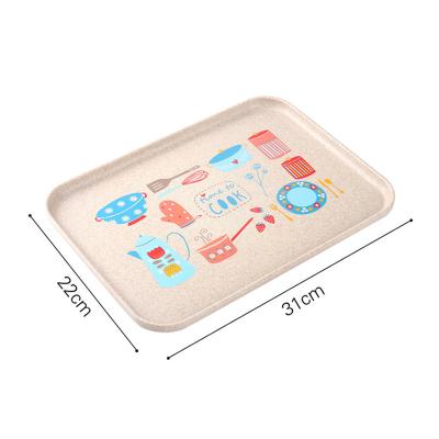 China Sustainable Wheat Straw Child Snack Dish Dessert Dish Square Plastic Tea Dish Set BPA Free for sale