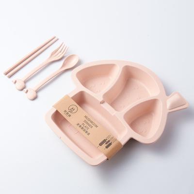 China Modern Eco-Friendly Wheat Straw Bpa Free Baby Kids Dinnerware Set Plastic Dinner Tableware Set for sale