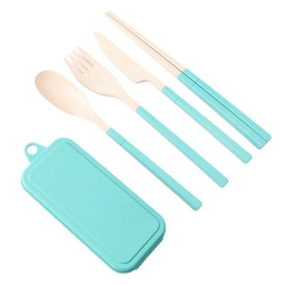 China Sustainable Portable Detachable Wheat Straw Plastic Kids Travel Cutlery Set With Case for sale