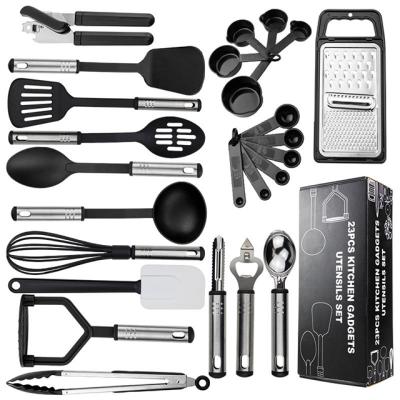 China Sustainable High Temperature Resistant And Odorless 25 Pieces Cooking Tools Nylon Kitchen Utensils With Stainless Steel Handle Utensil Set for sale