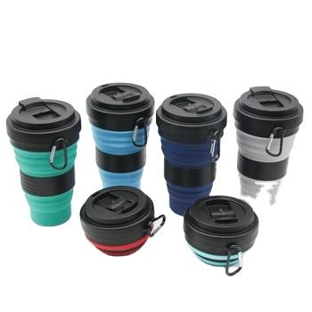 China Viable Silicone Collapsible Cup Drinking Mug With Carabineer Food Grade, Water, Coffee, Tea for sale