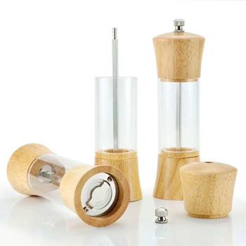 China 2019 New Design Wooden Glass Manual Salt Shaker And Pepper Mill Sustainable for sale