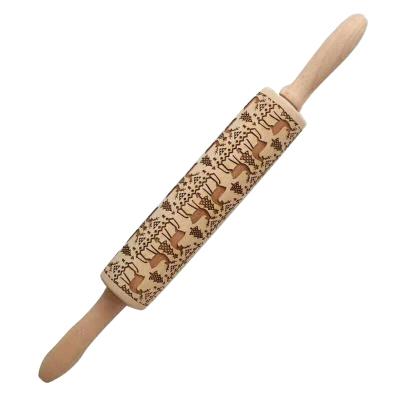 China Handmade Rolling Embossing Pin For Cookies Rolling Pin Engraved Flower Patterns Wooden Rolling Pin for sale