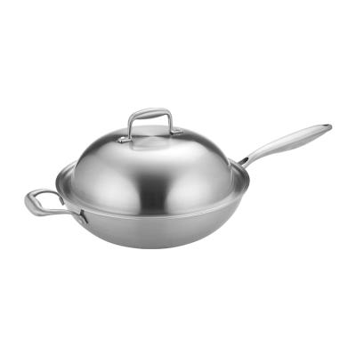 China China Factory Supply Sustainable Non-Stick Stainless Steel Wok Frying Pan With Lid for sale