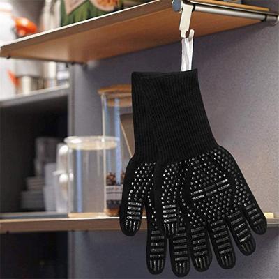 China Xushen BBQ Gloves Black 300C Extreme BBQ Gloves Silicone Cotton Dotted Heat Resistant Lining for sale