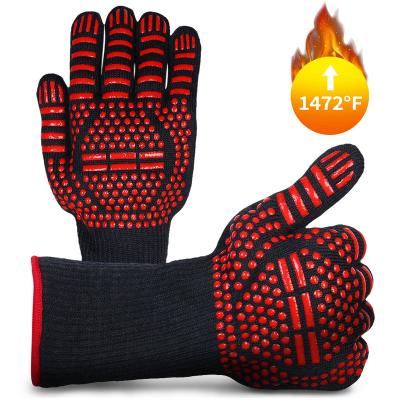 China Oven Barbeque Gloves Heat Resistant High Quality Wholesale Dotted 500 800 Degree With Fingers For Food for sale