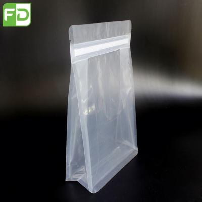 China Recyclable Clear Transparent Flat Bottom Hook And Loop Tie Zipper Food Packaging Bag for sale