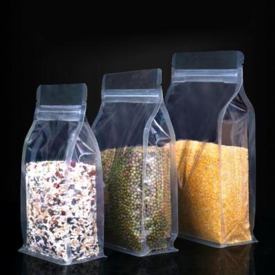 China Plastic Flat Bottom Recyclable Transparent Clear Zipper Bags For Rice , Tea , Food Packaging for sale