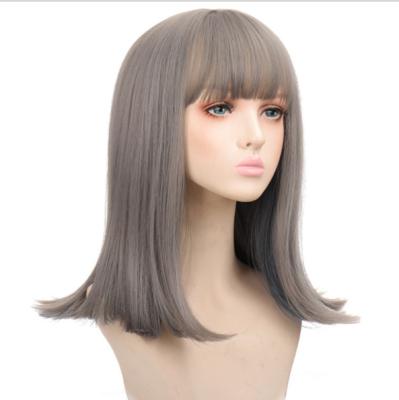 China Luxury Synthetic Long Gray Hair Wigs Silky Straight Wave Good Grade for sale