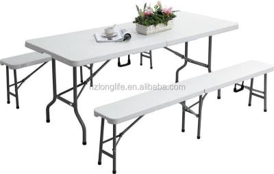 China Outdoor HDPE Plastic Banquet Portable Folding Table 6ft Foldable Bench for sale