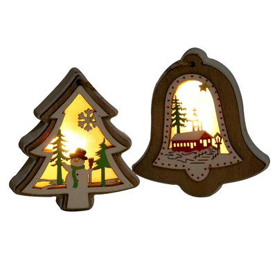 China Wooden+Light New Arrival Luminous Christmas Wooden Pendants With Lights Tree Pendants For Christmas Gifts for sale