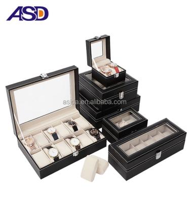 China 2 6 10 12 20 24 Slot Leather Black Leather Watch Packaging Boxes, Watch Storage Boxes for sale