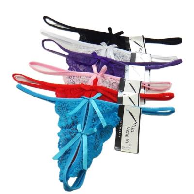 China Breathable Sexy Underwear Fashion Halterneck G-String With Cute Bow T-Back Lace Thongs for sale