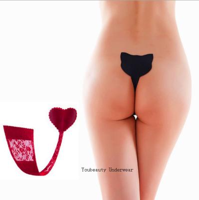 China Breathable Reusable Silicone Women Pantyhose Heart Shape Thongs C String Lace Panties for sale