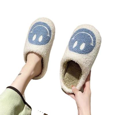 China Factory Price Wholesale Happy Face Fluffy Fur Smiling Face Slippers Indoor Warm Slipper S/M Soft Comfortable Winter Plush Slipper for sale