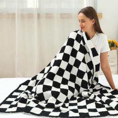 China 2023 Fuzzy Blanket Black White Throw Checkerboard Plaid Sherpa Fleece Soft Warm Cozy Blanket VG001 for sale